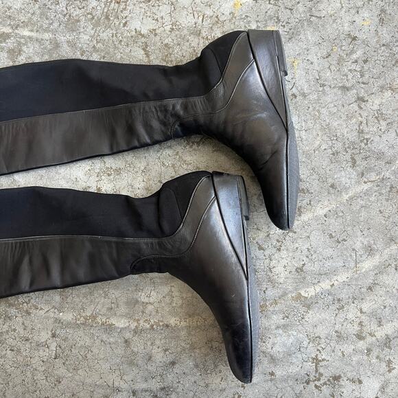 Stuart Weitzman Black Leather "Plack" 50/50 Wedge Knee High Boots Size 6 M - Picture 9 of 14
